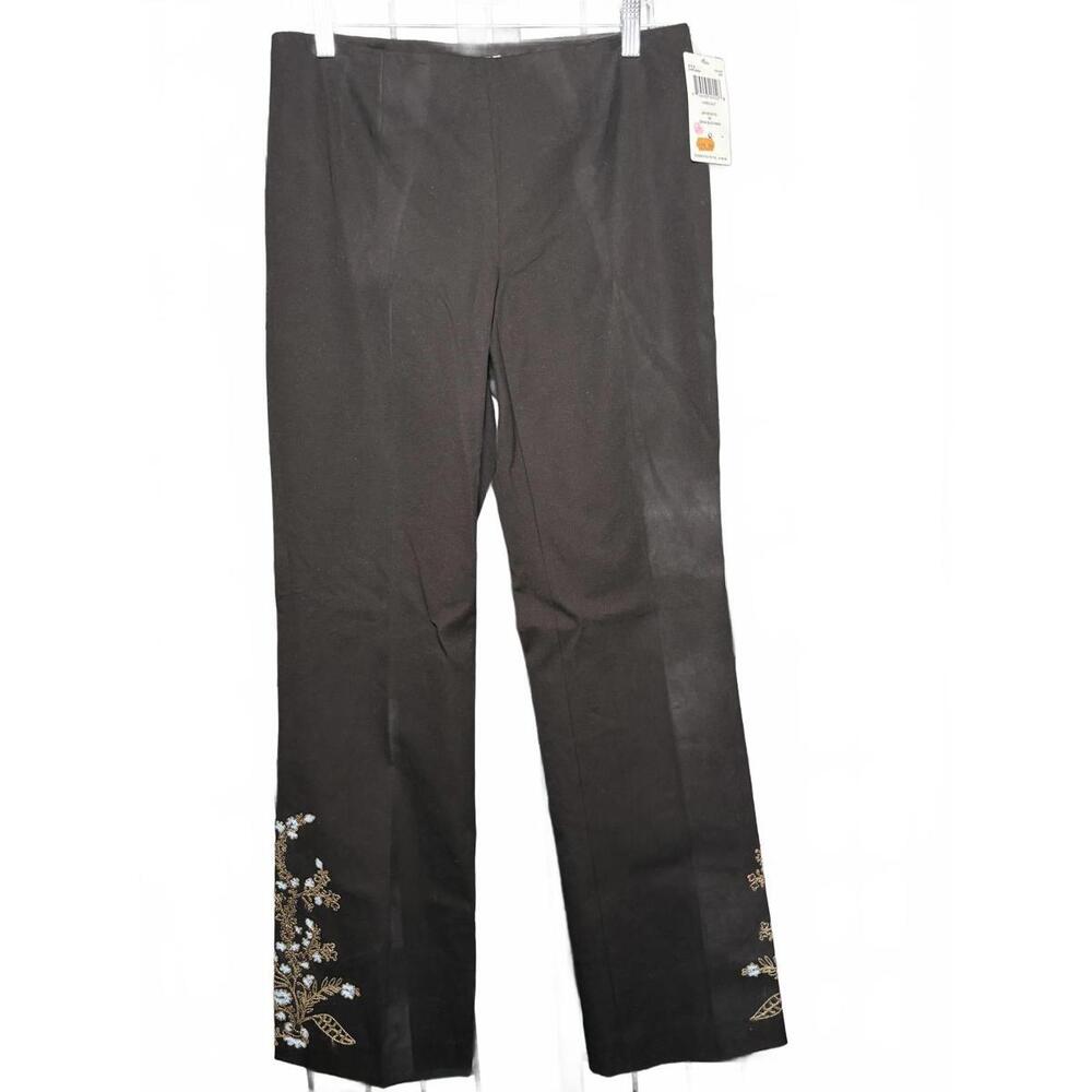 NWT Dana Buchman Aphrodite High Waist Straight Leg Pant Embroidered Leg DQMU2903